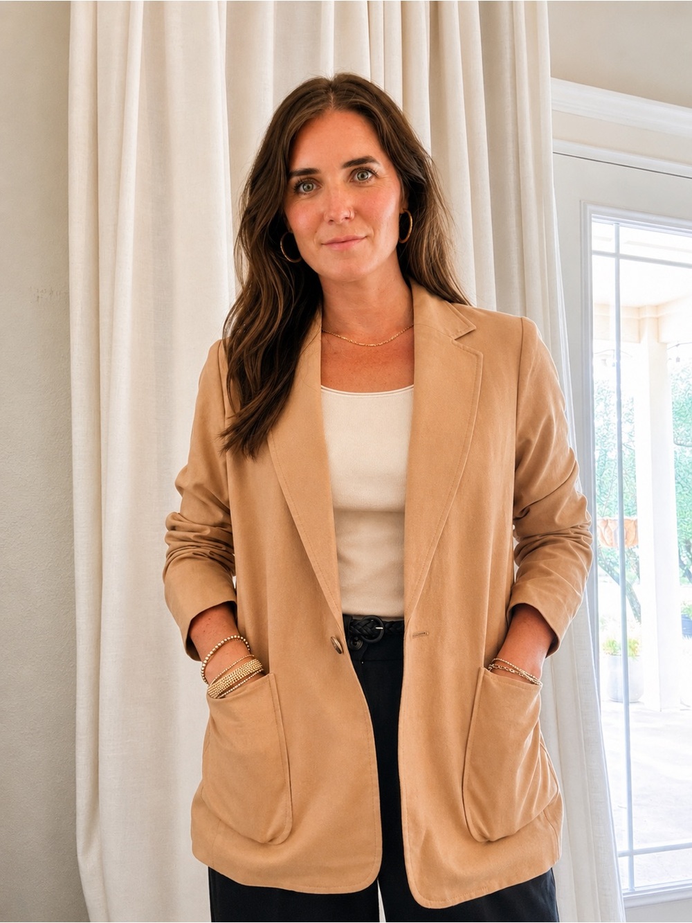 NWT Jones New York Linen Blend Blazer Camel Tan Quiet Luxury Size M